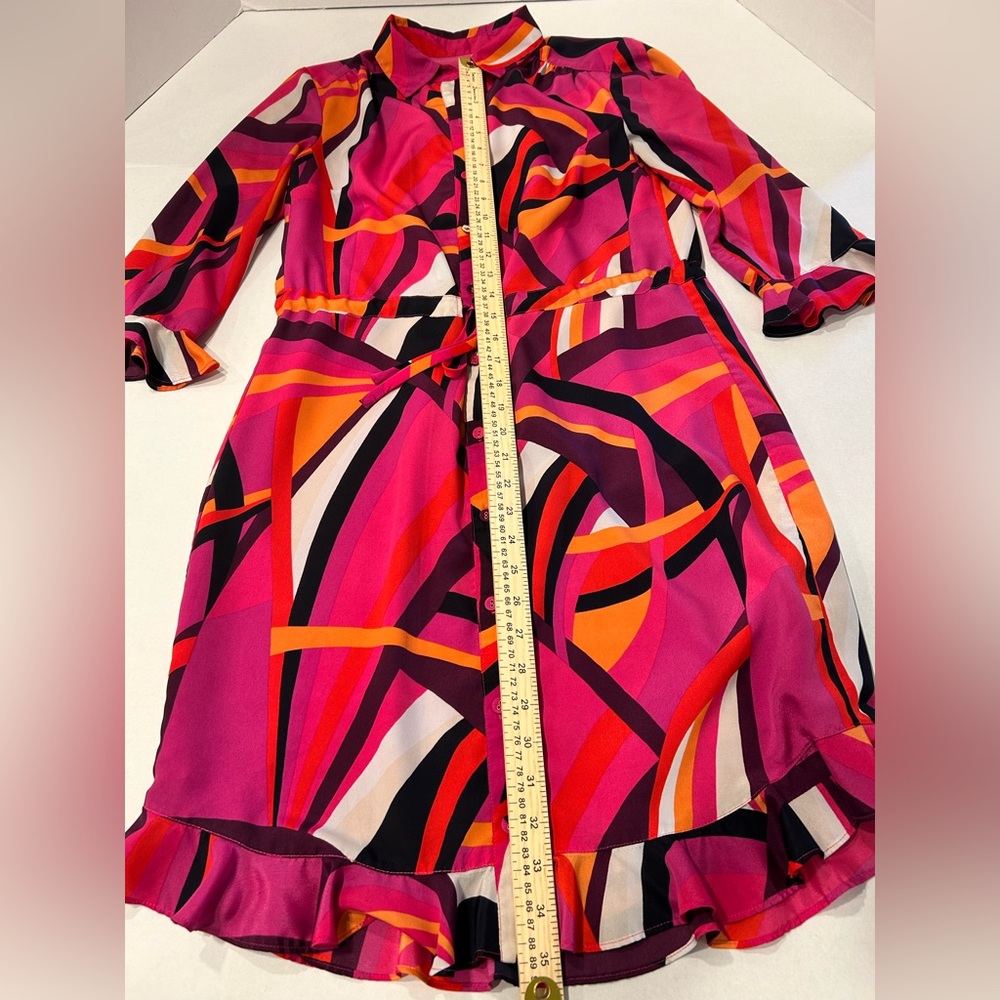 Trina Turk Nat Drawstring Shirt Dress Pink Geometric‎ Print Size XS - Picture 8 of 16